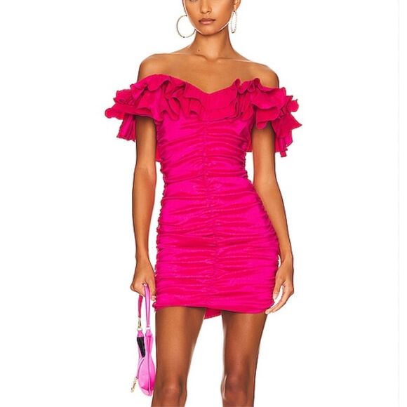 NWOT Lovers and Friends Nikolina Ruched Fuschia Mini Dress Women's Small - Picture 1 of 11